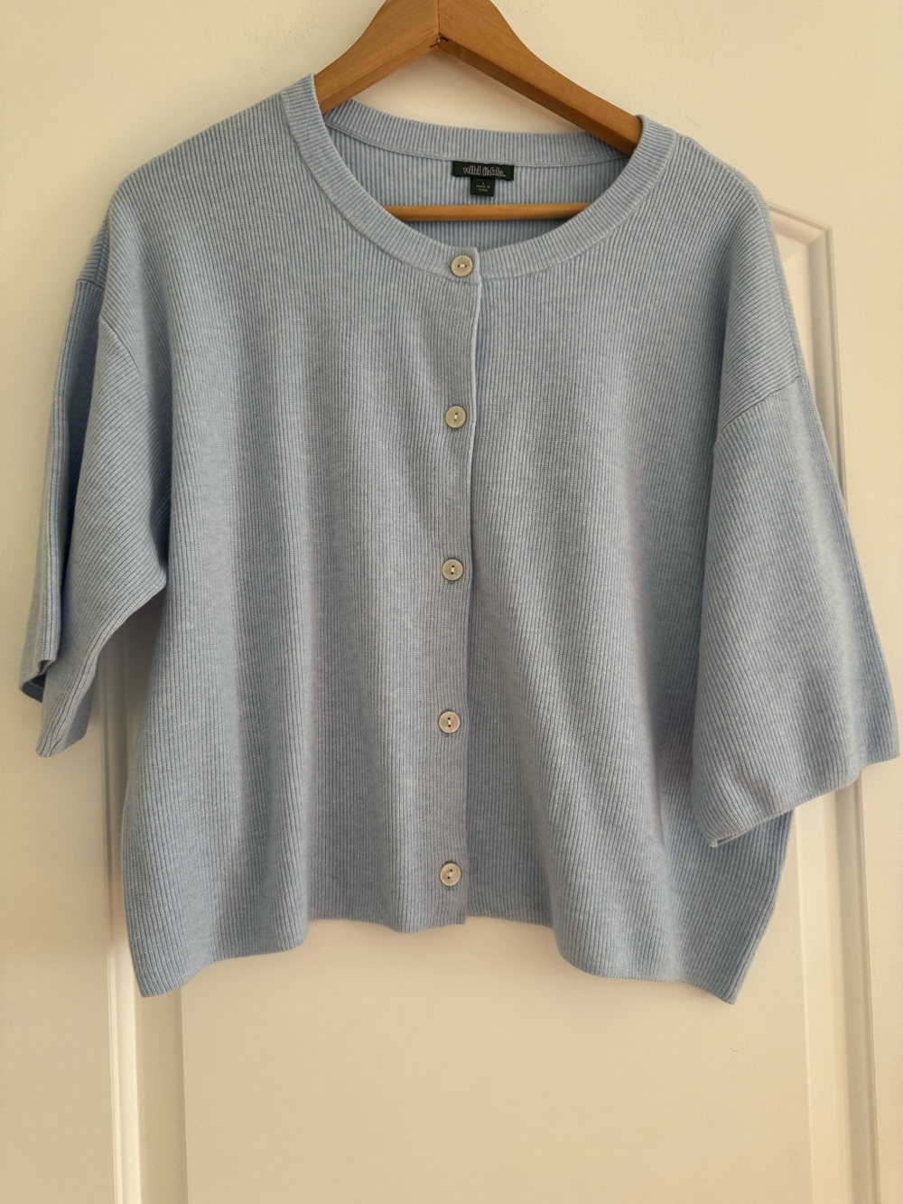 Light Blue Ribbed Button-Front Women's Sweater